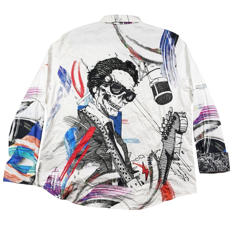NEW Robert Graham Limited Edition Rock House Beaded Skull Guitarist Shirt 3XL